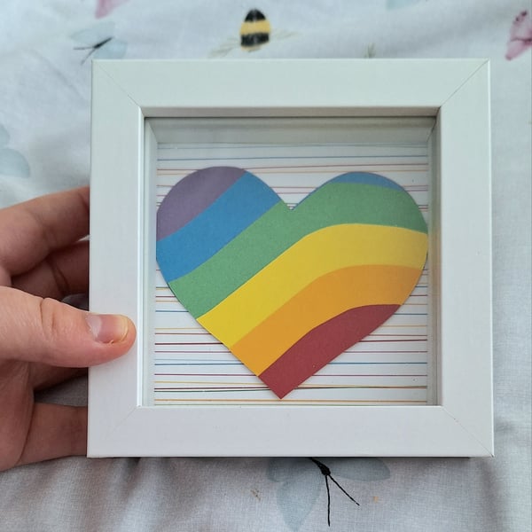 Pride Rainbow Heart flag 3D Shadow Box Frame 10x10cm