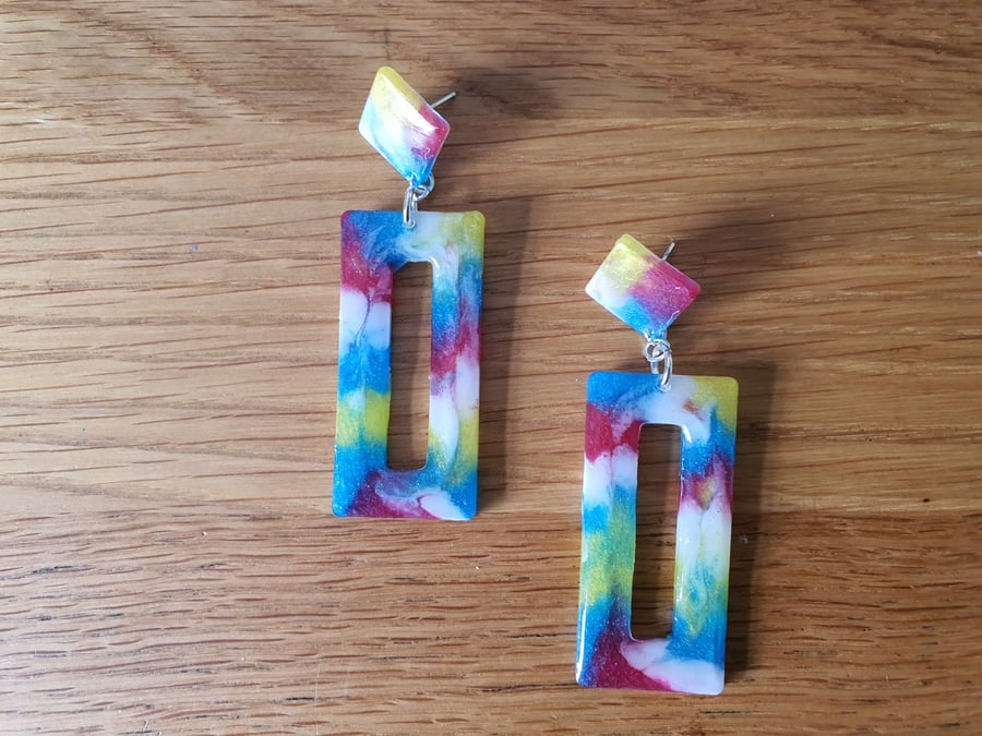 Colourful Retro Style Stud and Drop Earrings in Pearlescent Shades 