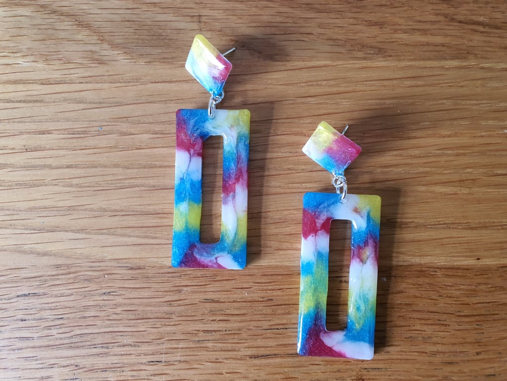 Colourful Retro Style Stud and Drop Earrings in Pearlescent Shades 