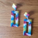 Colourful Retro Style Stud and Drop Earrings in Pearlescent Shades 