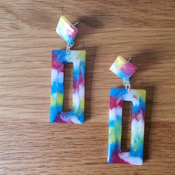 Colourful Retro Style Stud and Drop Earrings in Pearlescent Shades 