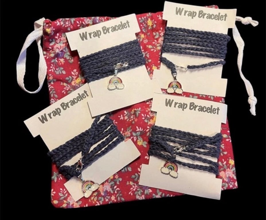 Set of 4 Rainbow Charm Boho Wrap Bracelets with Bag