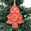 Red Ceramic Christmas tree decoration with bird and star Pottery decoration
