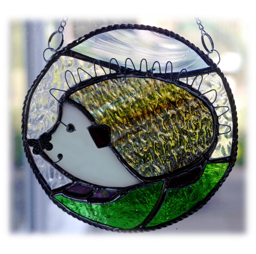SOLD Hedgehog Stained Glass Suncatcher Ring Handmade Wildlife