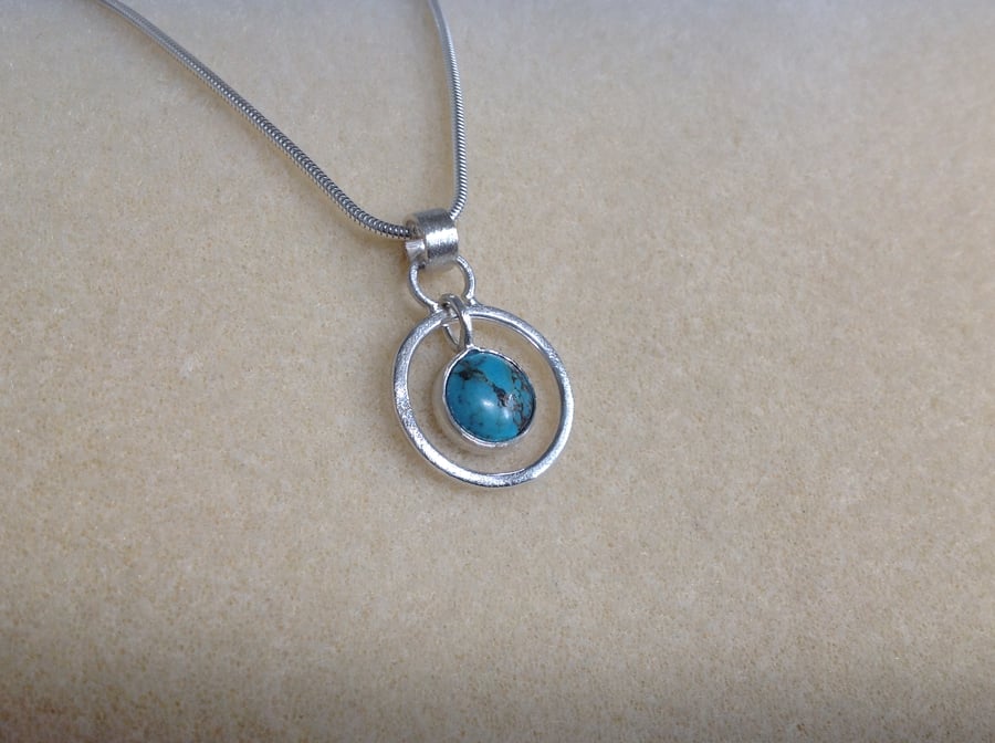 Turquoise Sterling and Fine silver 'Tick tock' pendant necklace