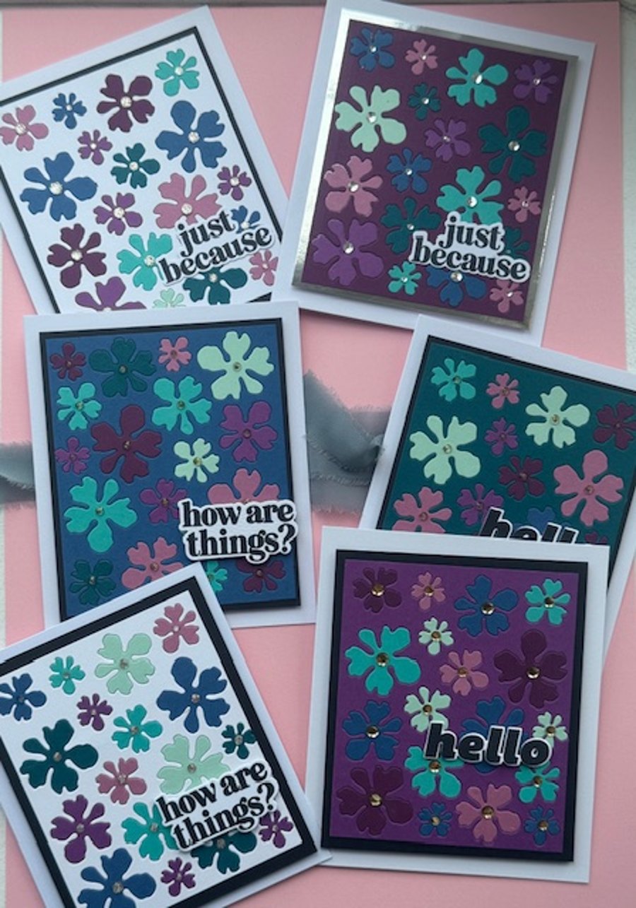 Set of 6 Floral inlay handmade cards for different occasions