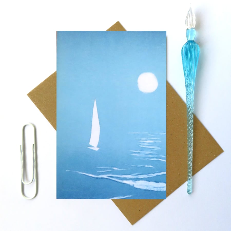blank art greeting card ocean sailing moon cellophane free