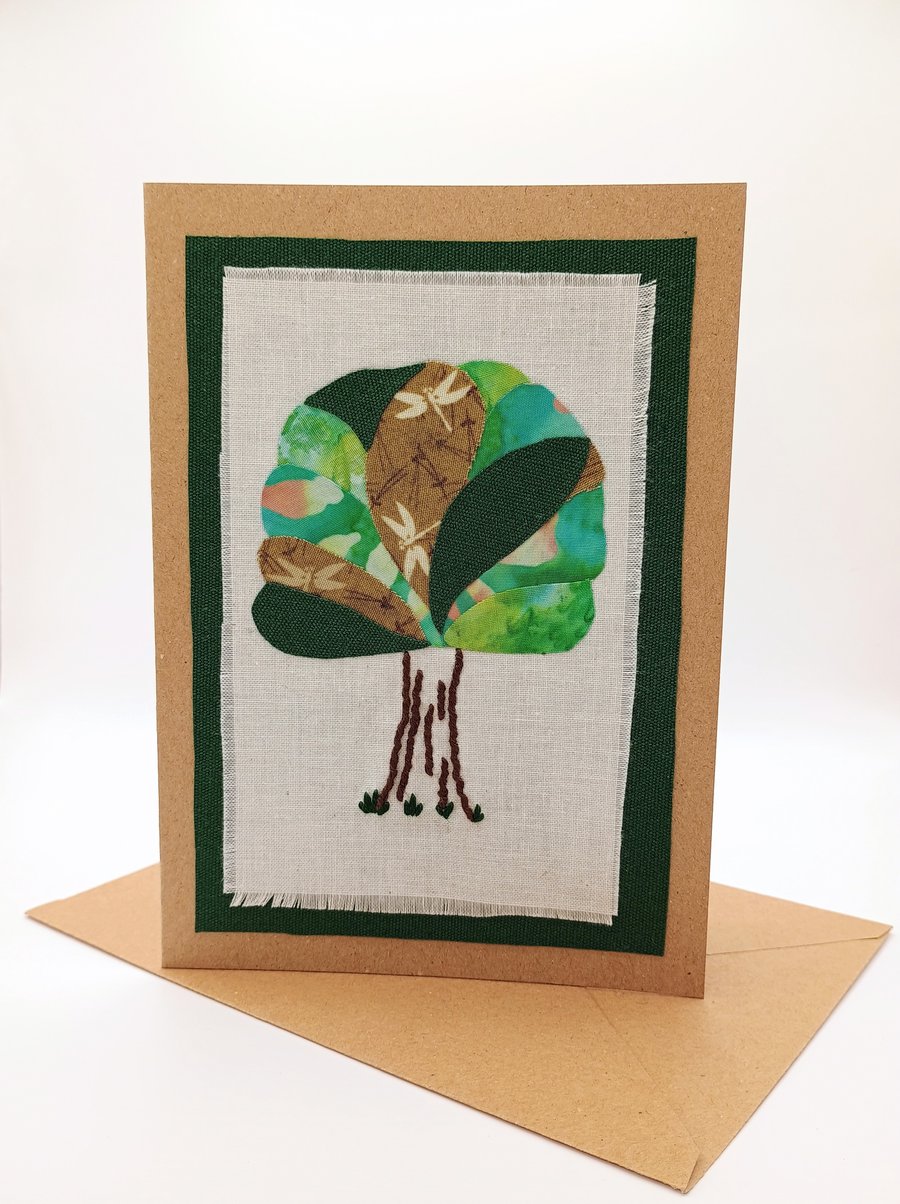 Fabric Collage 'Tree' Greetings Card - Birthday Card - Blank Card