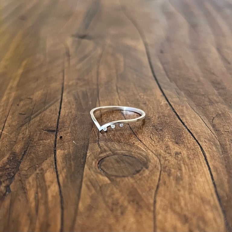 Wishbone Trilogy Ring Size - J (UK) - Handmade, Sterling Silver, CZ