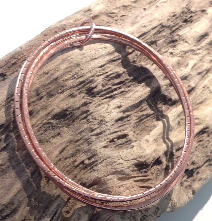 Hand Crafted Copper Bangle Trio - UK Free Post