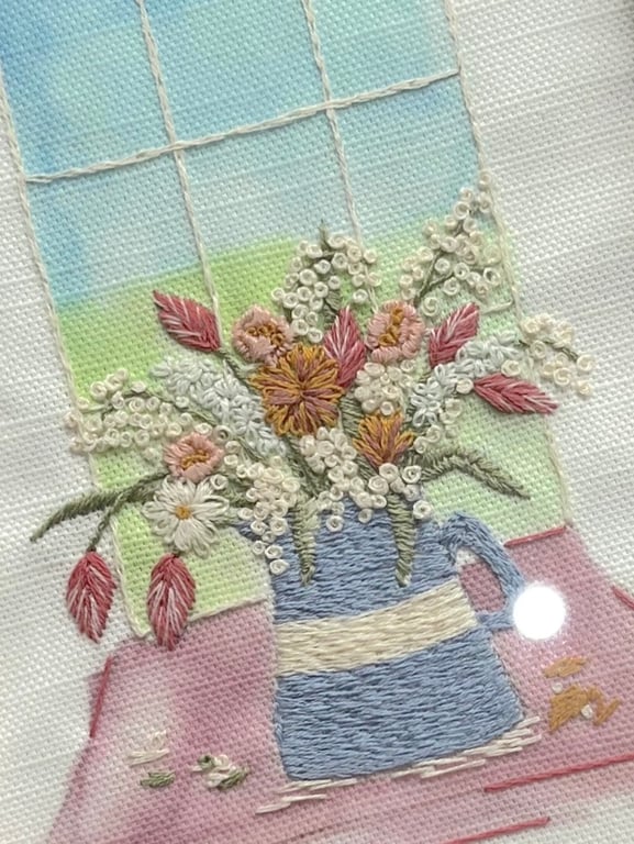 Cornish Blue Jug & Spring Flowers Hand Embroidery Kit