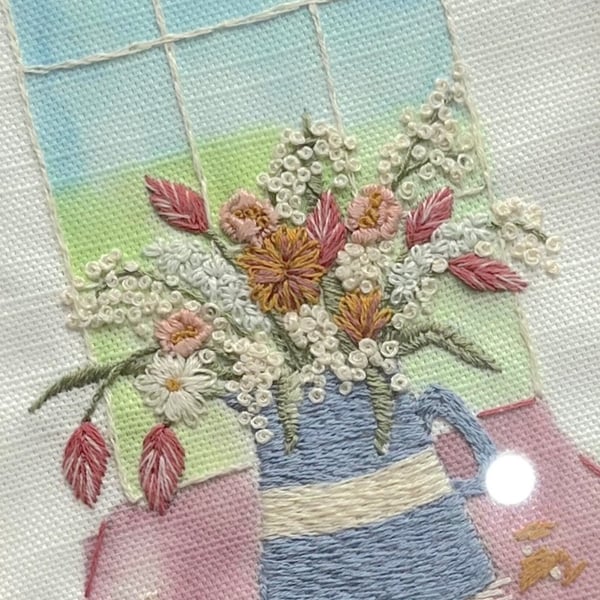 Cornish Blue Jug & Spring Flowers Hand Embroidery Kit