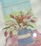 Cornish Blue Jug & Spring Flowers Hand Embroidery Line Panel Only