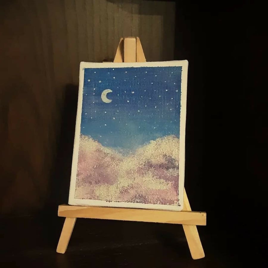 tiny twilight clouds acrylic painting 