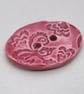 Large Rose Pink Brocade Oval Handmade Ceramic Button - Image 4
