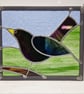 Stained glass garden blackbird copper foil and lead panel 