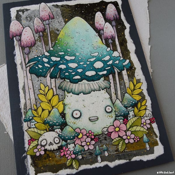 big fat mushroom and friends - original A5 collage illustration