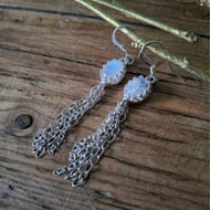 Moonstone Tassel Sterling Silver Dangle Earrings 