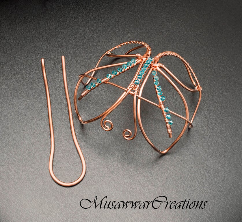 Swarovski light blue Butterfly copper hair bun holder,silver hair bun slide