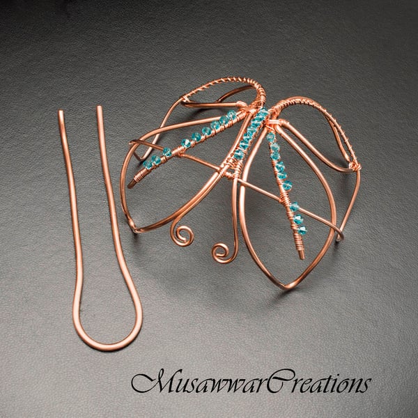 Swarovski light blue Butterfly copper hair bun holder,silver hair bun slide