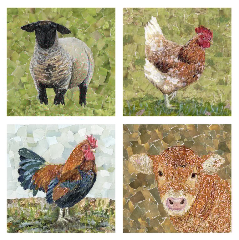 Set of 4 Farm Animal Cards