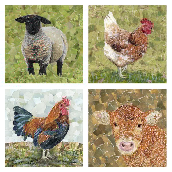 Set of 4 Farm Animal Cards