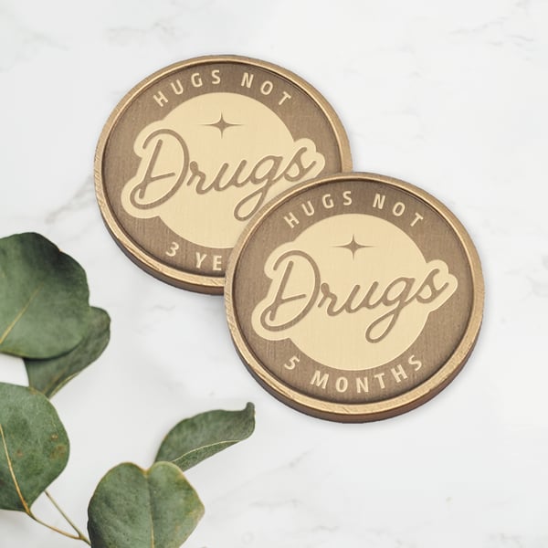 Hugs Not Drugs - Script: Personalised Narcotics Anonymous Chip Custom Milestone 