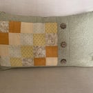 Gold Green Beige Rectangular Patchwork Cushion