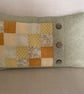Gold Green Beige Rectangular Patchwork Cushion - Image 1