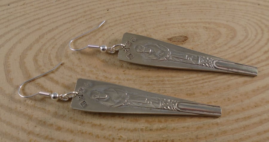 Upcycled Silver Plated Apostle Sugar Tong Handle Earrings SPE102013