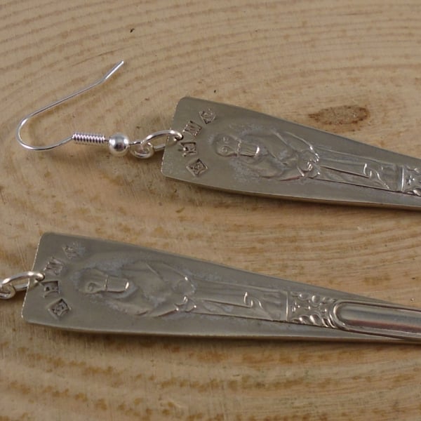 Upcycled Silver Plated Apostle Sugar Tong Handle Earrings SPE102013