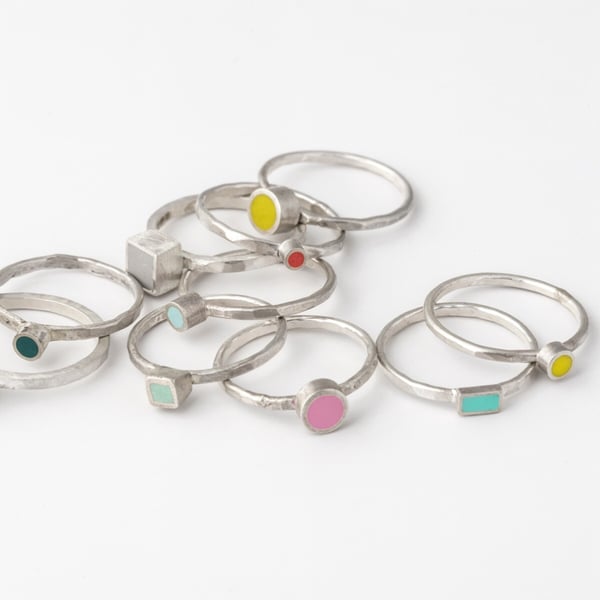 Colour Dot Stacking Ring, Minimalist, Everyday Jewellery, Various Colours Shapes