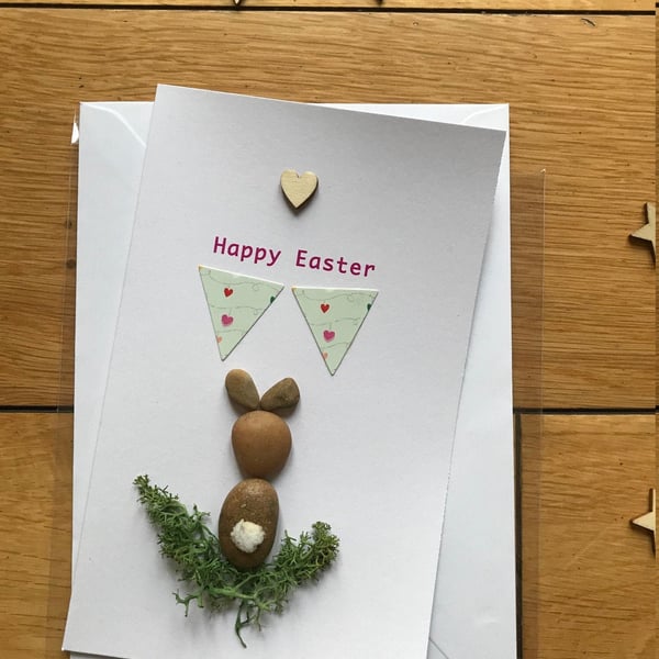 Handmade Easter Card, Easter Bunny Card, Easter Rabbit Card, Pebble Artwork Card