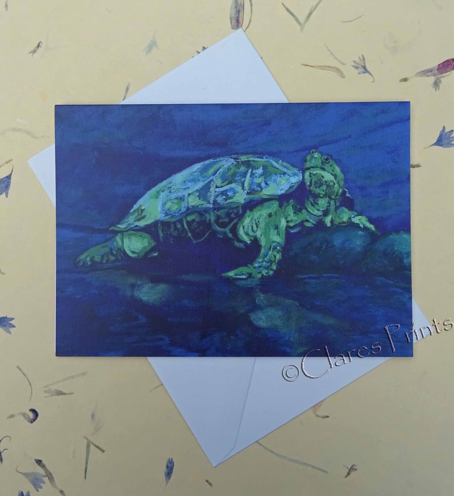 River Turtle Blank Greeting Card From my Original Acrylic Painting