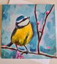 Playful blue tit painting printed card - Image 2