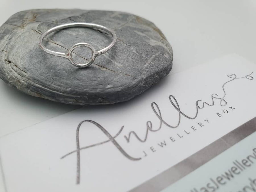 Silver Open Circle Ring, Minimal Ring, Small Circle Ring, Skinny Textured Ring