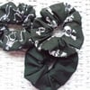 Pack of 3 Handmade Hair Scrunchies Black Skeleton & Skull Themed.