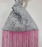  Silvery grey raised patterned Velvet Japanese knot bag with hot pink 19cm trim - Image 2