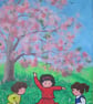 Little Girls Playing In The Spring. Original art on canvas - Image 3