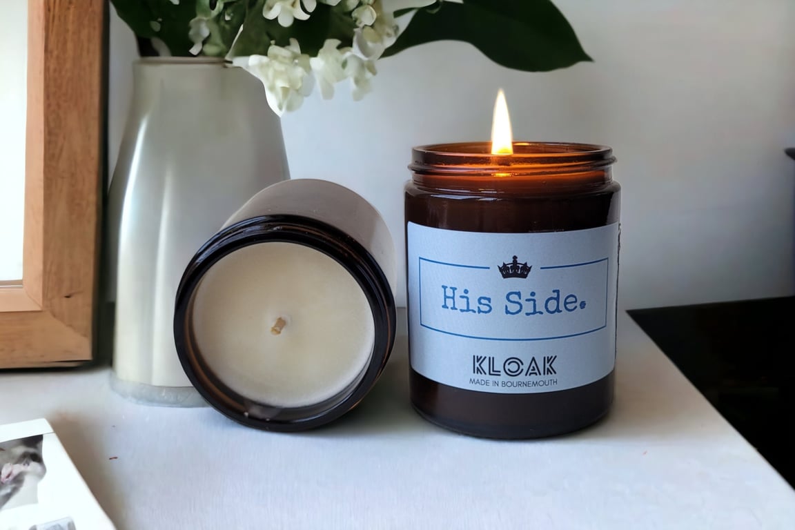 His Side Candle: Soy wax candle for his side of the bed