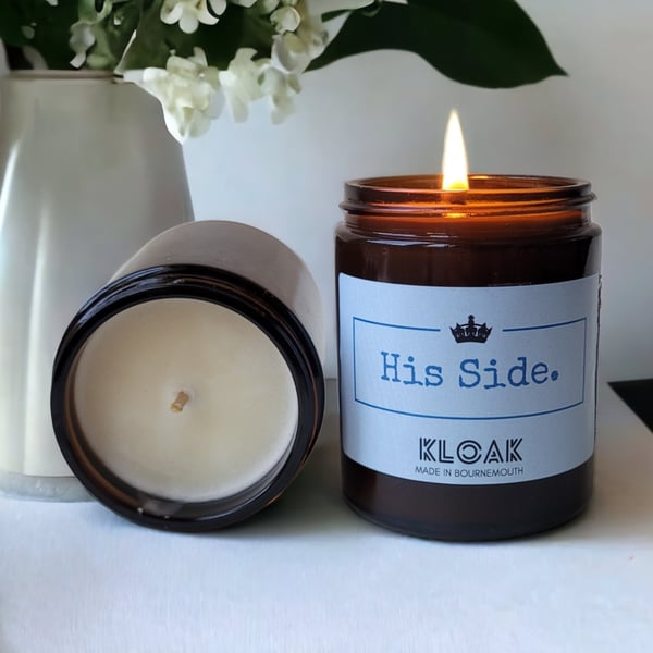His Side Candle: Soy wax candle for his side of the bed