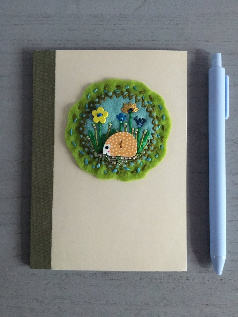 Hand Embroidered Spring Hedgehog Notebook and Pen Set