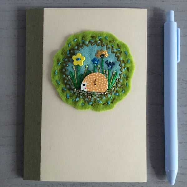 Hand Embroidered Spring Hedgehog Notebook and Pen Set