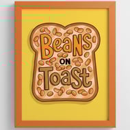Baked Beans on Toast Print: Retro Kitchen Food Art, Colourful Breakfast Poster