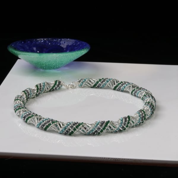 Silver and Green Russian Spiral Necklace