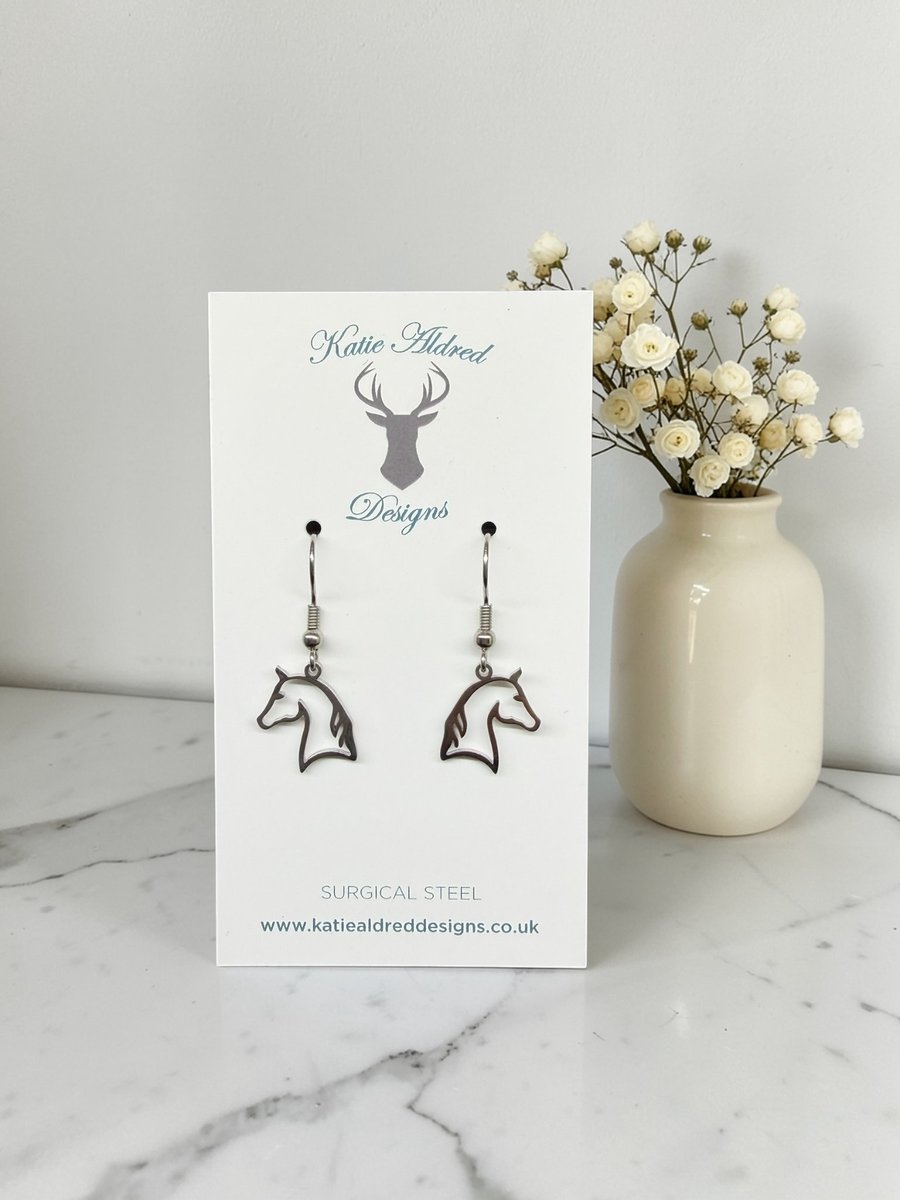 Charm Earrings - Horse Head Silver