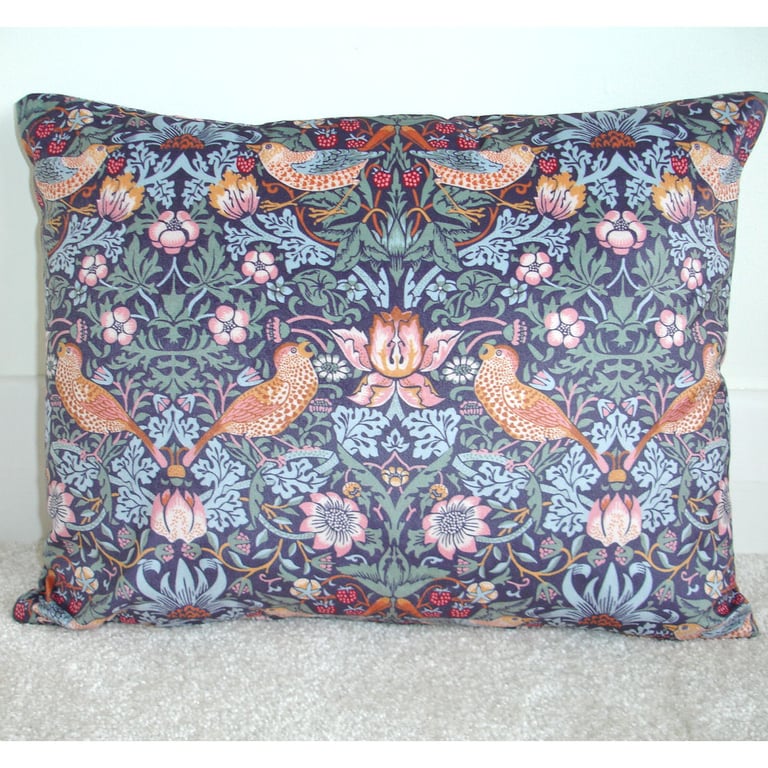 Velvet Bolster Cushion Cover William Morris Strawberry Thief 16" x 12 Blue 12x16