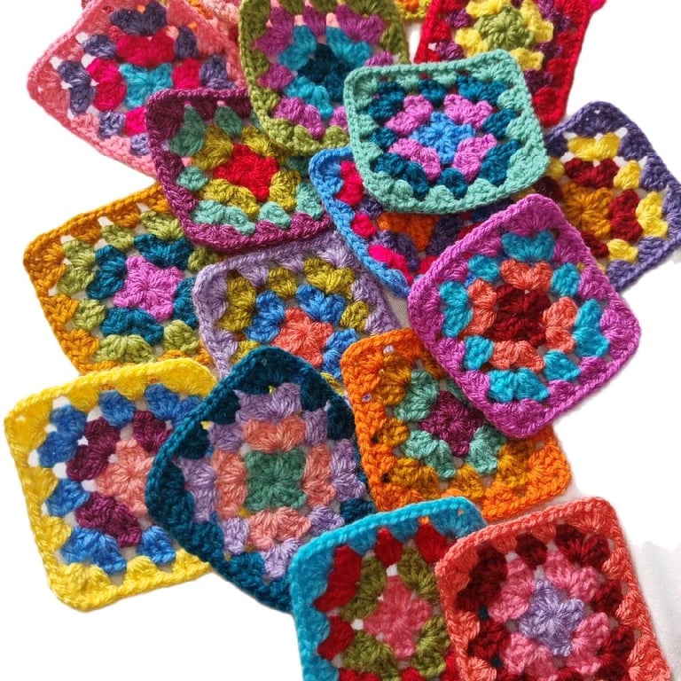 Handmade Crochet Granny Squares - Sunset Fiesta Boho Patchwork Blocks