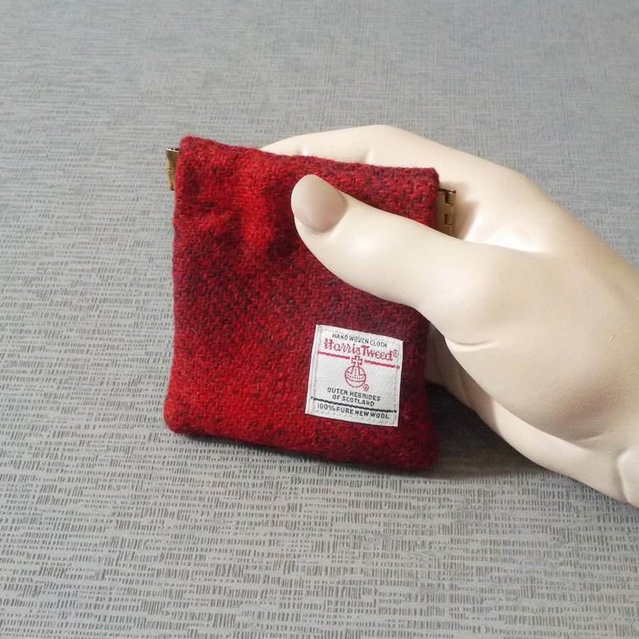 Harris tweed purse pocket change flex top coin purse mottled red