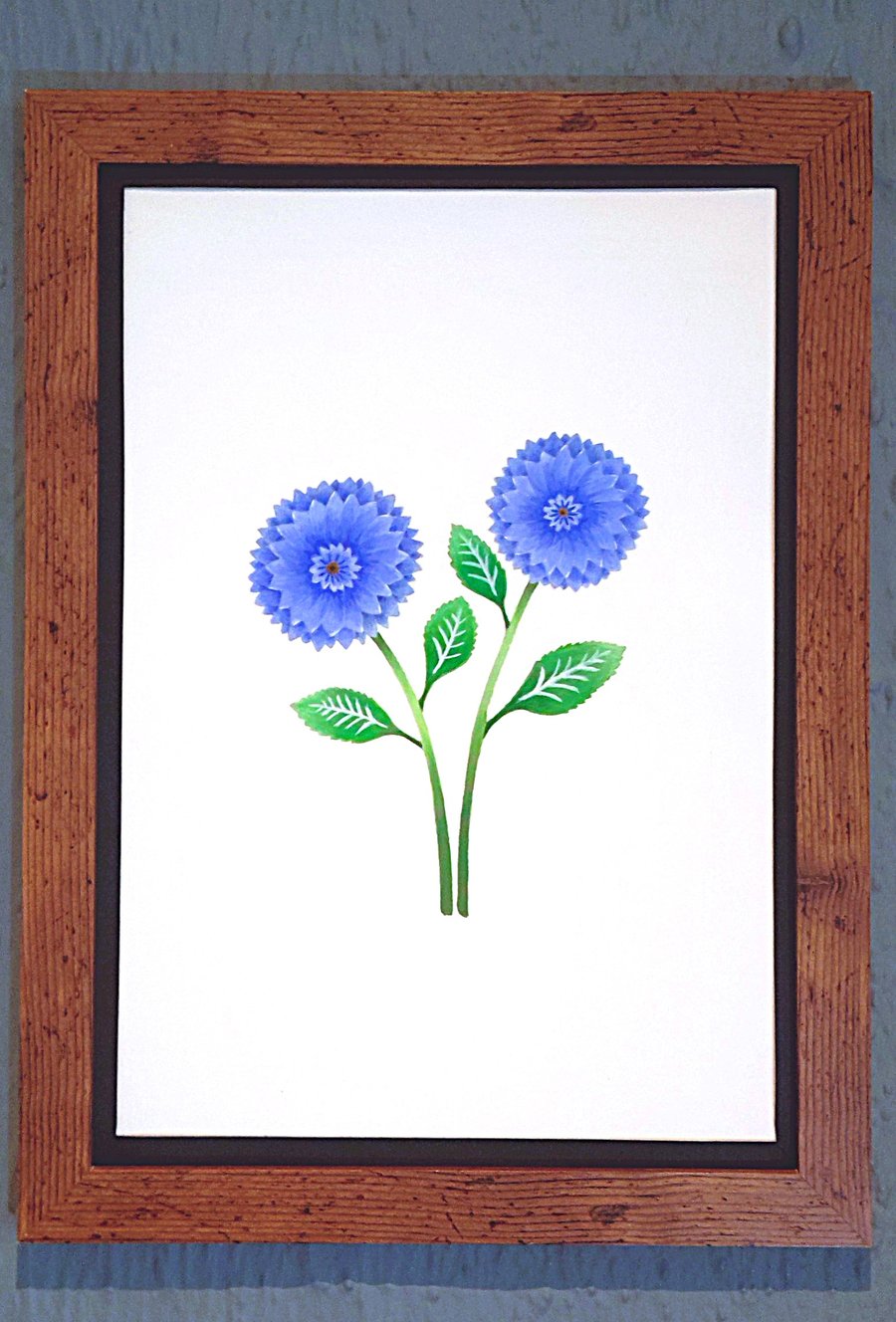 Genuine Made in UK Framed A3 Print Blue Dahlia Stylish Black Border Wallart     